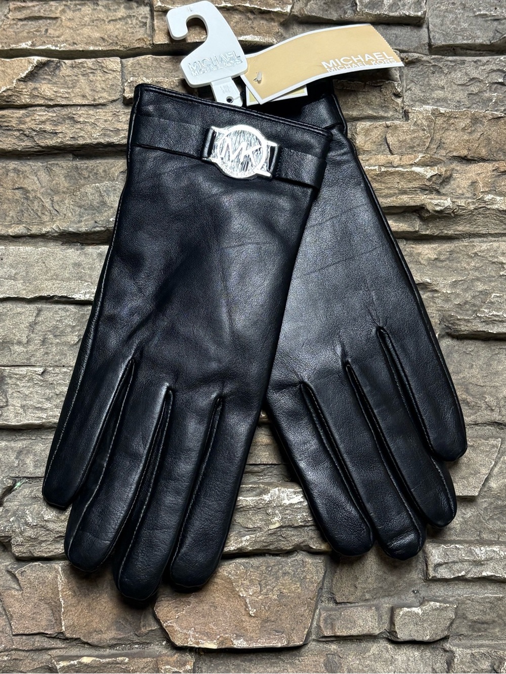 Michael Kors Women’s Black Leather Driving Gloves Sz Large NWT Classic